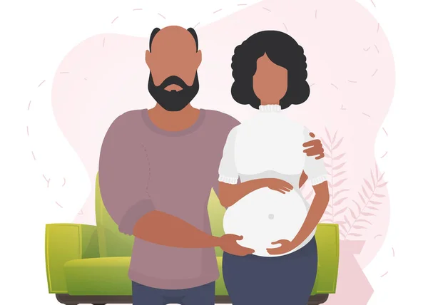 Muž Těhotná Žena Plakát Téma Dětského Parního Tryskáče Šťastné Těhotenství — Stockový vektor