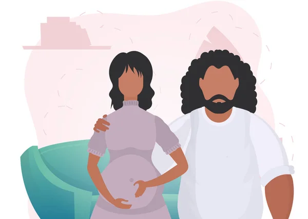 Άντρας Και Έγκυος Γυναίκα Μια Αφίσα Θέμα Ατμόπλοιο Ενός Παιδιού — Διανυσματικό Αρχείο