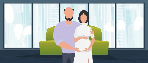 Έγκυος Τον Άντρα Της Banner Για Θέμα Του Ζευγαριού Μωρό — Διανυσματικό Αρχείο