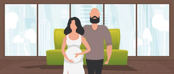 Έγκυος Τον Άντρα Της Banner Για Θέμα Του Ζευγαριού Μωρό — Διανυσματικό Αρχείο
