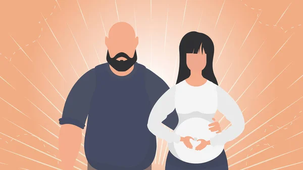 Έγκυος Τον Άντρα Της Banner Για Θέμα Νεαρή Οικογένεια Περιμένει — Διανυσματικό Αρχείο