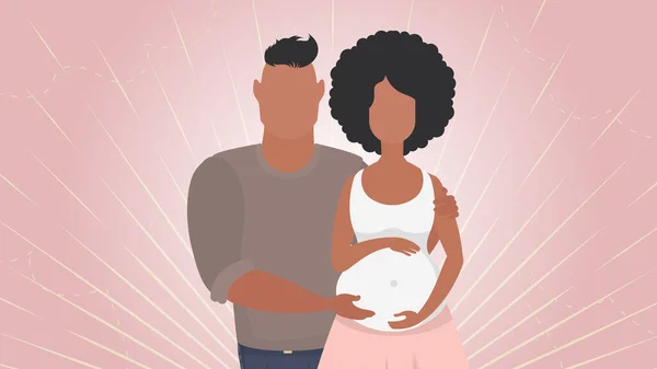 Mujer Embarazada Con Marido Banner Sobre Tema Familia Joven Está — Archivo Imágenes Vectoriales