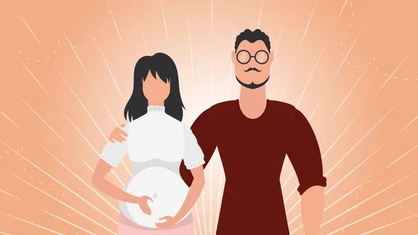 Έγκυος Τον Άντρα Της Μια Αφίσα Θέμα Ατμόπλοιο Ενός Παιδιού — Διανυσματικό Αρχείο