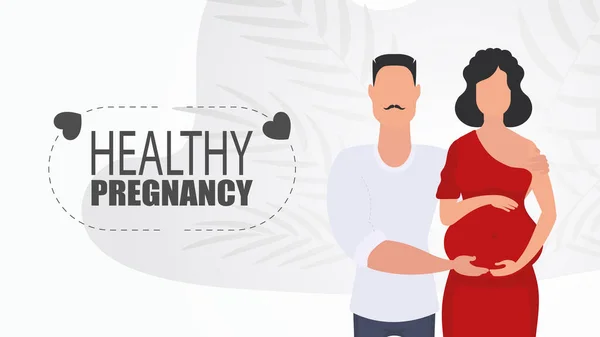 Здоровая Беременность Мужчина Обнимает Беременную Женщину Двойной Реактивный Ребенок Счастливой — стоковый вектор