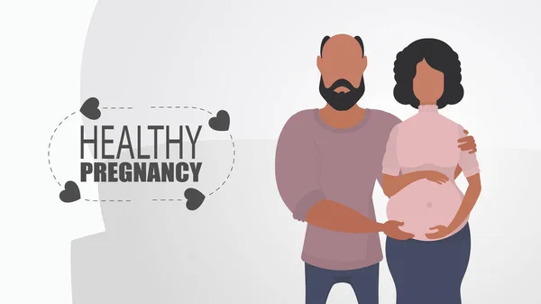 Healthy Pregnancy Man Hugs Pregnant Woman Couple Jet Baby Positive — Stock Vector