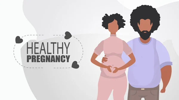 Здоровая Беременность Мужчина Обнимает Беременную Женщину Молодая Семья Ждет Ребенка — стоковый вектор