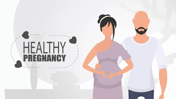 Healthy Pregnancy Man Pregnant Woman Couple Jet Baby Happy Pregnancy — Stock Vector