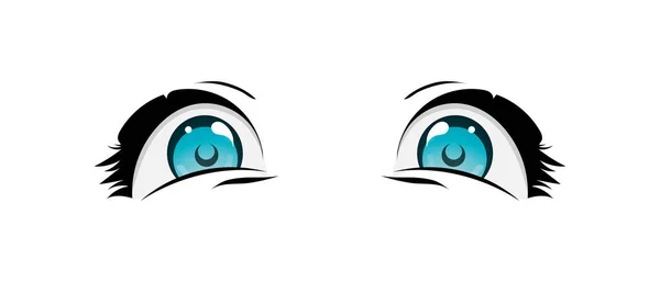 Feliz Estilo Anime Grandes Ojos Azules Con Destellos Ilustración Vectorial — Vector de stock