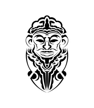 Kabile maskesi. Tek renkli etnik kalıplar. Eski kabilelerin tarzında siyah dövme. İzole edilmiş. Vektör illüstrasyonu.