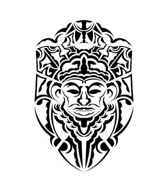 Kabile maskesi. Tek renkli etnik kalıplar. Eski kabilelerin tarzında siyah dövme. İzole edilmiş. Vektör illüstrasyonu.