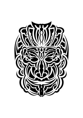 Kabile maskesi. Tek renkli etnik kalıplar. Maori tarzında siyah dövme. İzole edilmiş. Vektör.