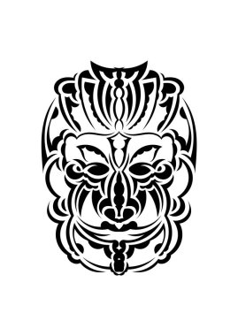 Kabile maskesi. Tek renkli etnik kalıplar. Maori tarzında siyah dövme. İzole edilmiş. Vektör.