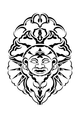 Kabile maskesi. Tek renkli etnik kalıplar. Maori tarzında siyah dövme. İzole edilmiş. Vektör.