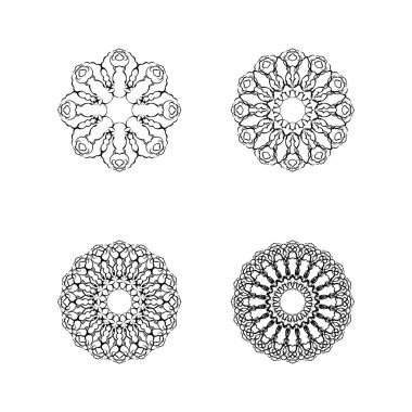 Beyaz arka planda izole edilmiş mandala süslemeleri. Örtü illüstrasyonu.