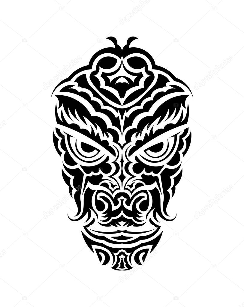 Tribal mask. Traditional totem symbol. Black tattoo in the style of the ancient tribes. Black and white color, flat style. Vector.