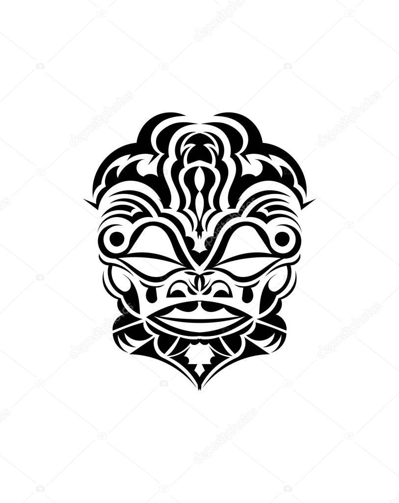 Tribal mask. Traditional totem symbol. Black tattoo in the style of the ancient tribes. Black and white color, flat style. Vector.