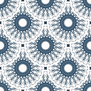 Monogramlı lüks, pürüzsüz bir desen. Beyaz ve mavi renkli arka plan. Duvar kağıdına iyi gelir. Vektör.