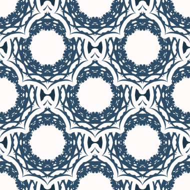 Geçmişe dönük kusursuz desenler. Beyaz ve mavi renkli arka plan. Kartpostallar için iyi. Örtü illüstrasyonu.