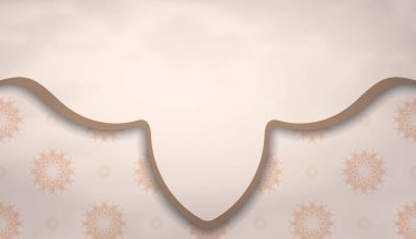 Yazı ve süslemeleriniz için yeri olan lüks bej bir afiş. Yazdırmaya hazır şablon. Vektör.