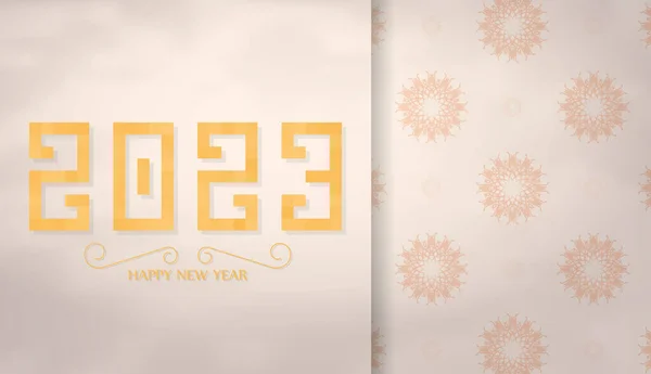 2023 Feliz Ano Novo Banner Bege Com Ornamentos Modelo Tipografia — Vetor de Stock