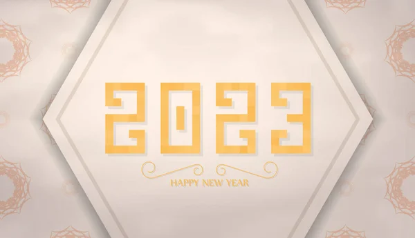 Beige New Year 2023 Card Patterns Print Ready Template Vector — Stock Vector