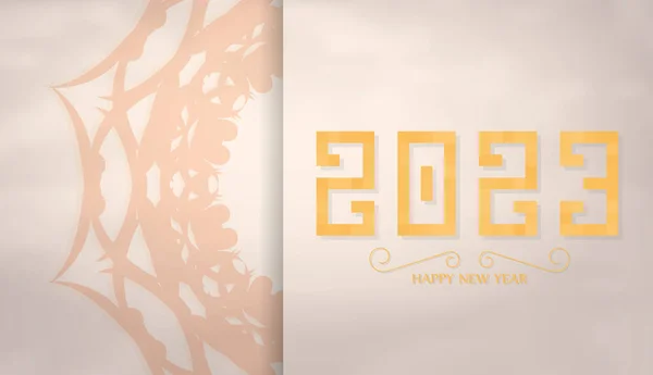 Bej Rengi Yeni Yıl 2023 Afişi Monogram Süslemeleri Yeni Yıl — Stok Vektör