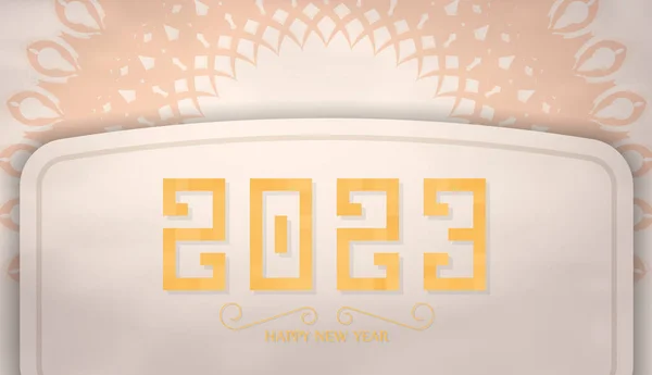 2023 Новым Годом Бежевый Баннер Орнаментами Монограммы Шаблон Печати Вектор — стоковый вектор
