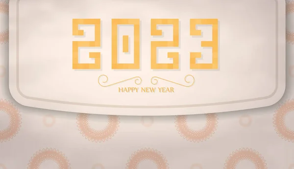 2023 Новым Годом Бежевый Баннер Орнаментами Монограммы Шаблон Типографии Векторная — стоковый вектор