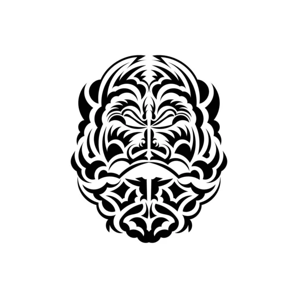 Tiki面罩的设计来自波利尼西亚和夏威夷的传统装饰图案 被白色背景隔离 纹身草图 矢量说明 — 图库矢量图片