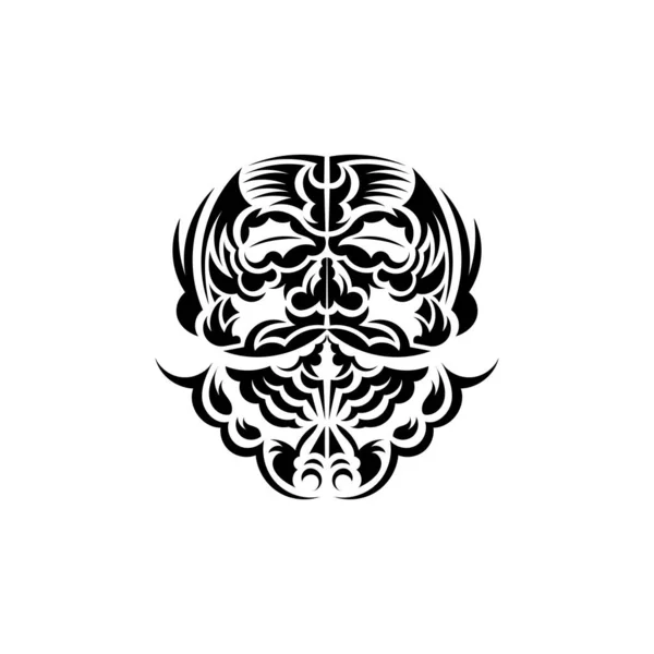 Tiki面罩的设计土生土长的波利尼西亚人和夏威夷人的Tiki图解是黑白的 被白色背景隔离 准备好纹身模板矢量说明 — 图库矢量图片
