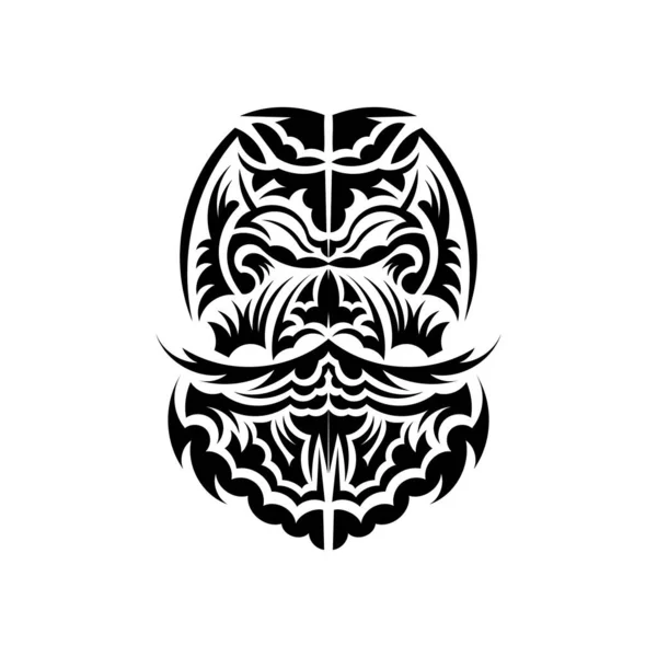 Maori Maska Domorodí Polynésané Havajané Tiki Ilustrace Černé Bílé Izolovaný — Stockový vektor