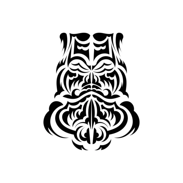 Máscara Maori Polinésios Nativos Havaianos Tiki Ilustração Preto Branco Isolado — Vetor de Stock