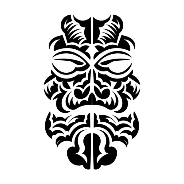 Máscara Maori Polinésios Nativos Havaianos Tiki Ilustração Preto Branco Isolado — Vetor de Stock
