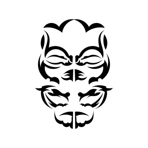 Máscara Maorí Ilustración Tiki Nativos Polinesios Hawaianos Blanco Negro Aislado — Vector de stock