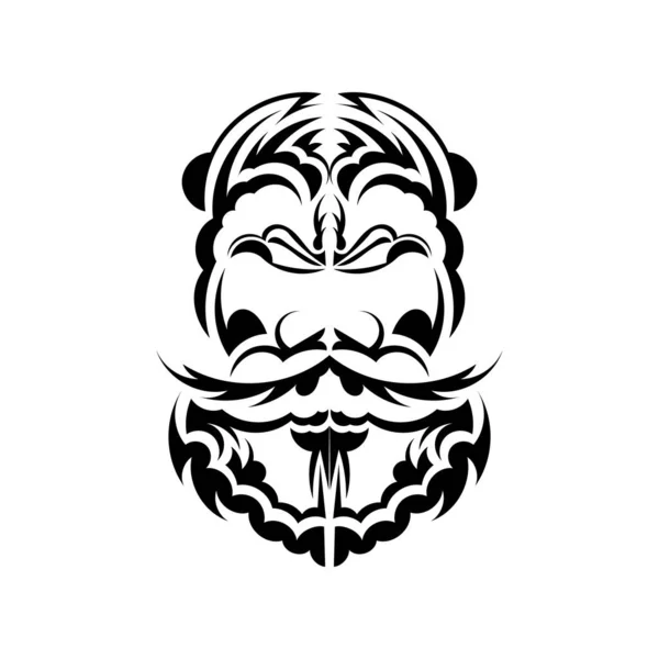 Maori Mask Native Polynesians Hawaiians Tiki Illustration Black White Isolated — Stock Vector
