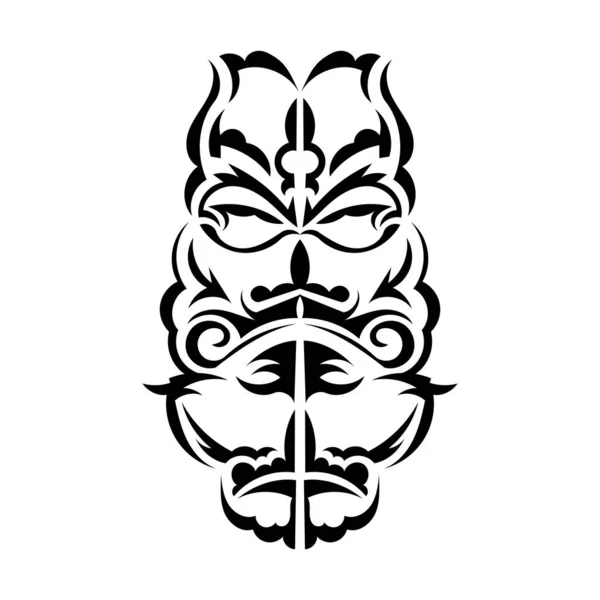 Black White Tiki Mask Traditional Decor Pattern Polynesia Hawaii Isolated — Stock Vector