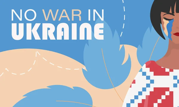 Fără Război Ucraina Fată Răcneşte Într Cămaşă Brodată Fundalul Culorilor — Vector de stoc
