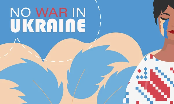 Tidak Ada Perang Ukraina Seorang Wanita Menangis Dalam Kemeja Bordir - Stok Vektor