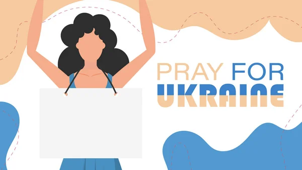 Дівчинка Українського Походження Тримає Прапор Написом Моліться Україну Своїх Руках — стоковий вектор