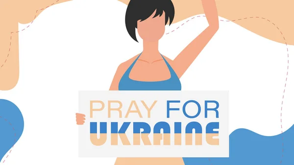 Девушка Украинского Происхождения Держит Плакат Надписью Молитесь Украину Вектор — стоковый вектор