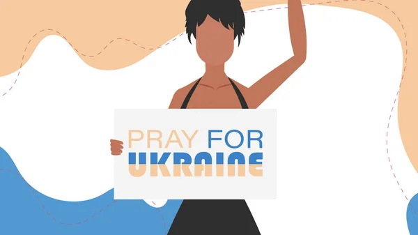 Ukrayna Uyruklu Bir Kız Ukrayna Için Dua Yazan Bir Bayrak — Stok Vektör