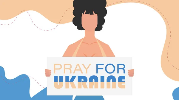 Ukrayna Uyruklu Bir Kız Elinde Ukrayna Için Dua Yazan Bir — Stok Vektör