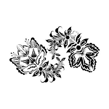 Siyah beyaz el çizimi sanat süsleri, etnik çiçek tasarımı. Yetişkin boyama kitabı. Vektör çizimi. Hint desenli desen. Çizgi sanatı dekoratif tasarımı