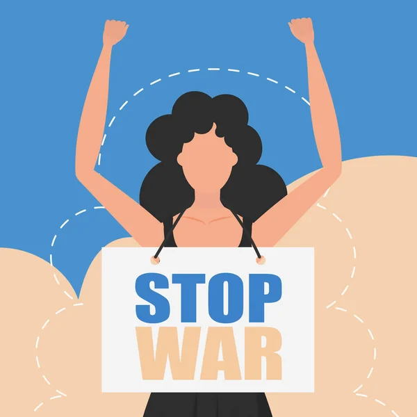 Дівчинка Українського Походження Тримає Плакат Написом Зупиніть Війну Вектор — стоковий вектор