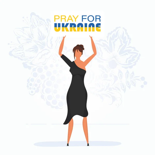 Dziewczyna Pełnym Wzroście Trzyma Plakat Napisem Módl Się Ukrainą Przerwać — Wektor stockowy