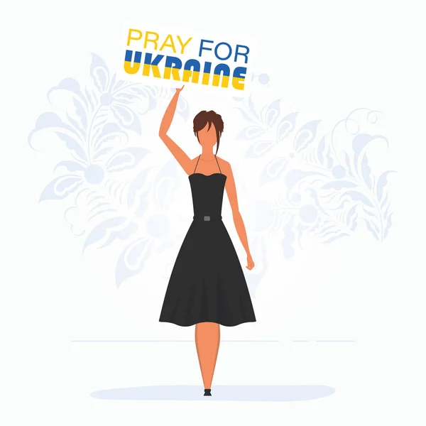 Büyürken Elinde Ukrayna Için Dua Yazan Bir Poster Tutan Bir — Stok Vektör