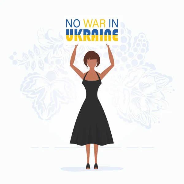 Дівчинка Повному Рості Тримає Плакат Написом Війну Україні Cartoon Style — стоковий вектор
