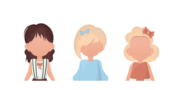 Conjunto Meninas Representado Cintura Alta Estilo Dos Desenhos Animados Ilustração — Vetor de Stock