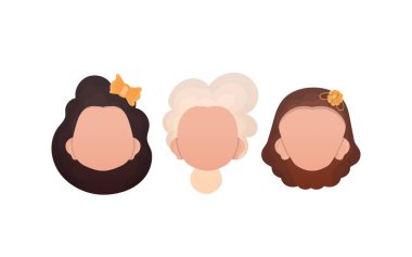 Beyaz arka planda izole edilmiş bir grup kız var. Çizgi film tarzı. Vektör.