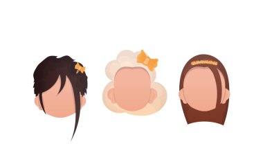 Beyaz arka planda izole edilmiş bir grup kız var. Çizgi film tarzı. Vektör.